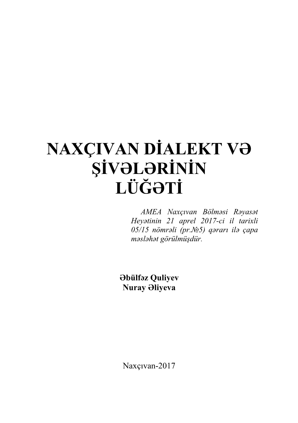 Naxçıvan Dialekt Və Şivələrinin Lüğəti