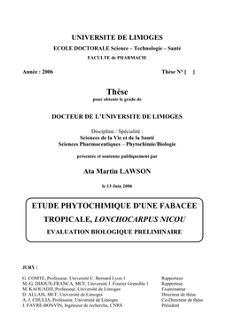 Etude Phytochimique D'une Fabacée Tropicale, Lonchocarpus Nicou