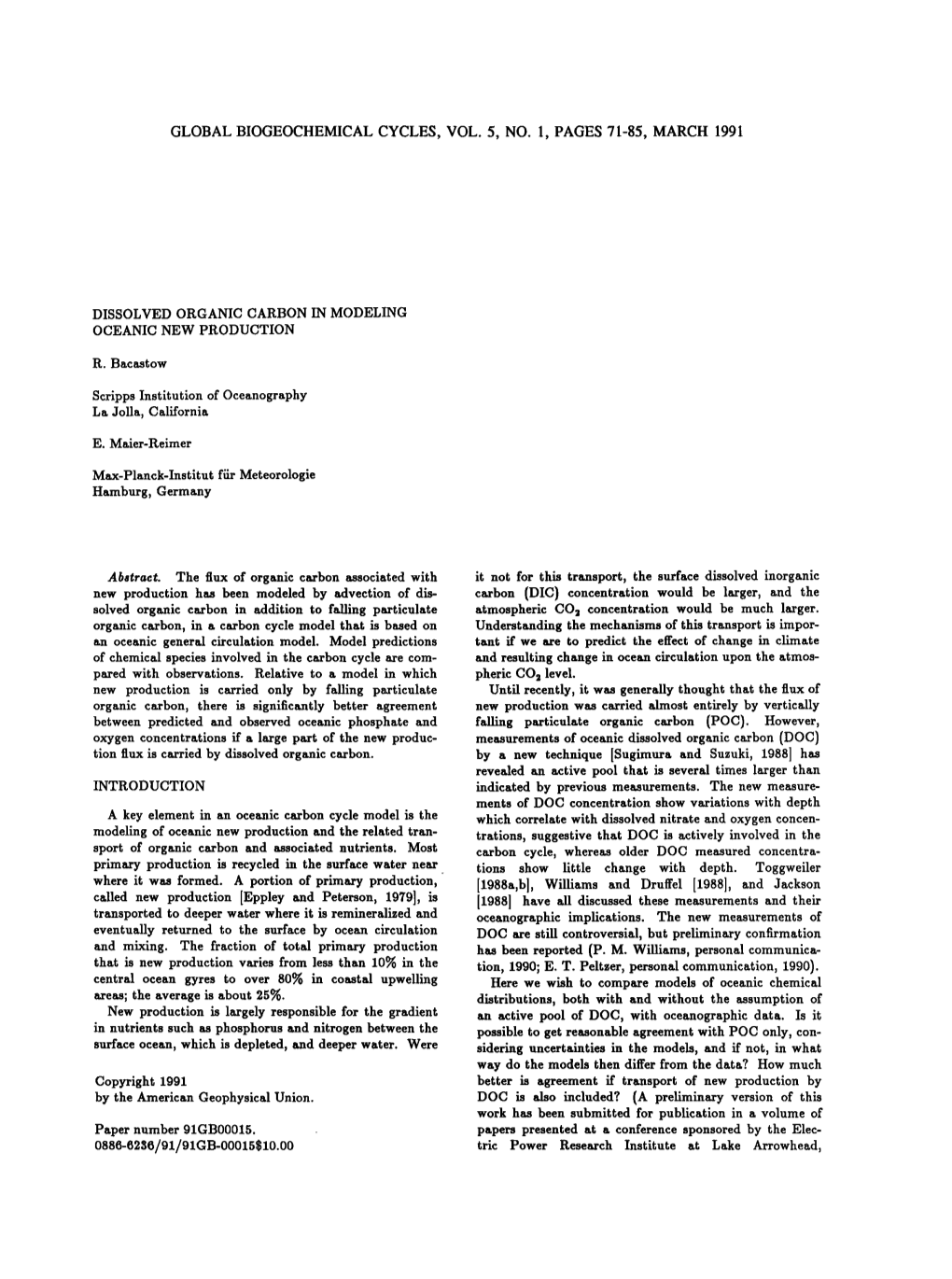 Dissolved Organic Carbon in Modeling Oceanic New Production