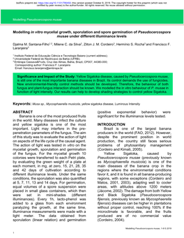 Modelling in Vitro Mycelial Growth, Sporulation and Spore Germination of Pseudocercospora Musae Under Different Illuminance Levels