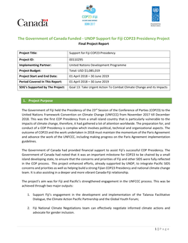 UNDP Support for Fiji COP23 Presidency Project Final Project Report