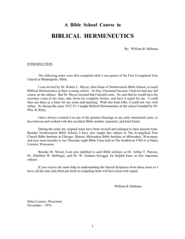 Biblical Hermeneutics