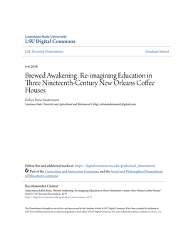 Brewed Awakening: Re-Imagining Education in Three Nineteenth-Century New Orleans Coffee Houses