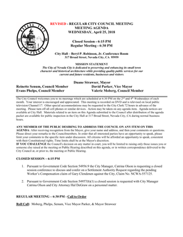 Revised - Regular City Council Meeting