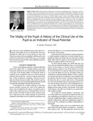 The Vitality of the Pupil: a History of the Clinical Use of the Pupil As an Indicator of Visual Potential