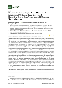 Characterisation of Physical and Mechanical Properties of Unthinned and Unpruned Plantation-Grown Eucalyptus Nitens H.Deane & Maiden Lumber