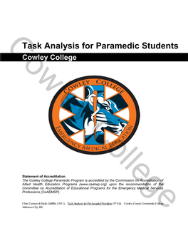 Task Analysis for Paramedic Students Cowley Cowley College