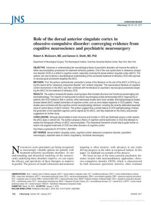 Role of the Dorsal Anterior Cingulate Cortex in Obsessive-Compulsive Disorder: Converging Evidence from Cognitive Neuroscience and Psychiatric Neurosurgery