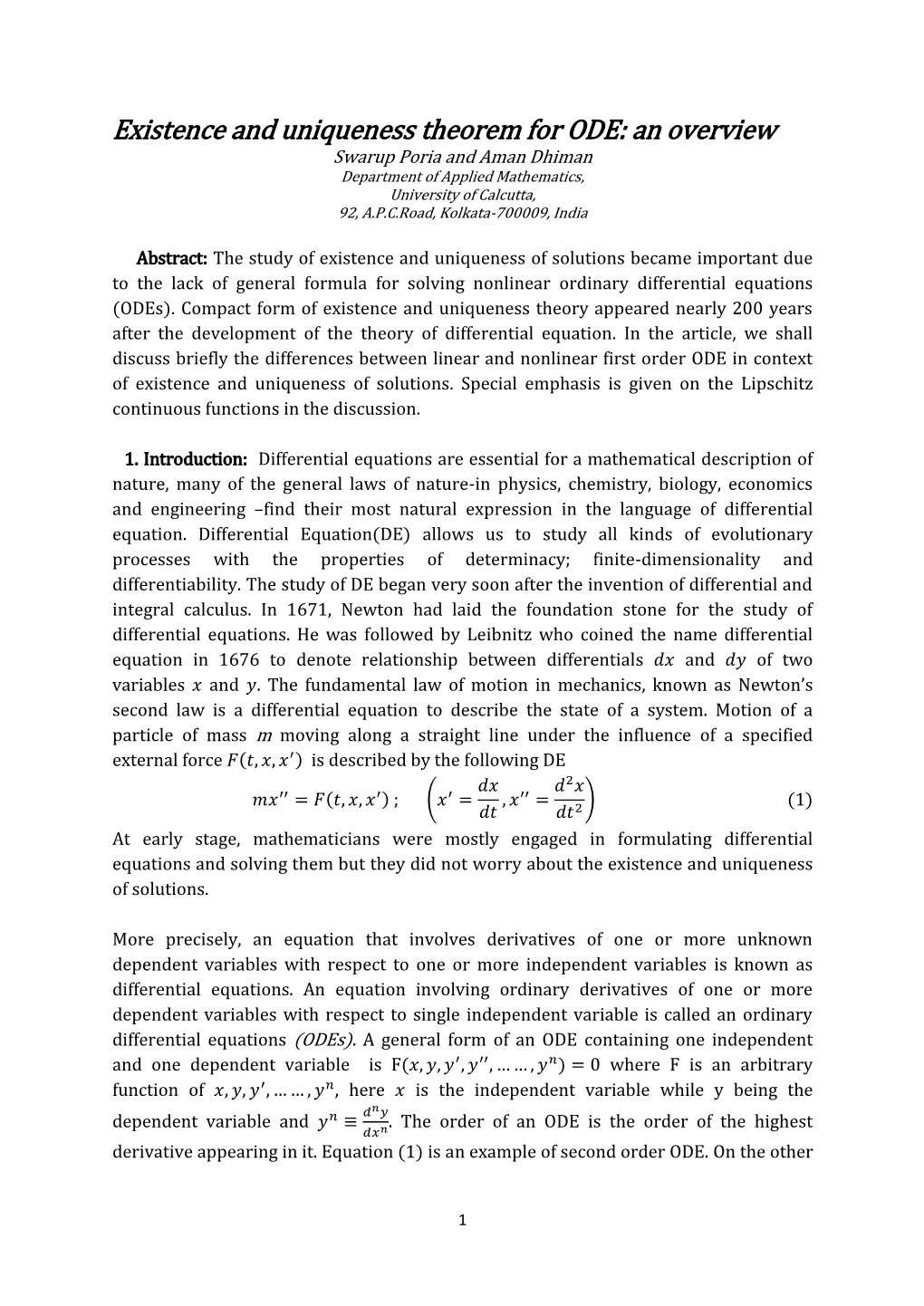 Existence and Uniqueness Theorem For