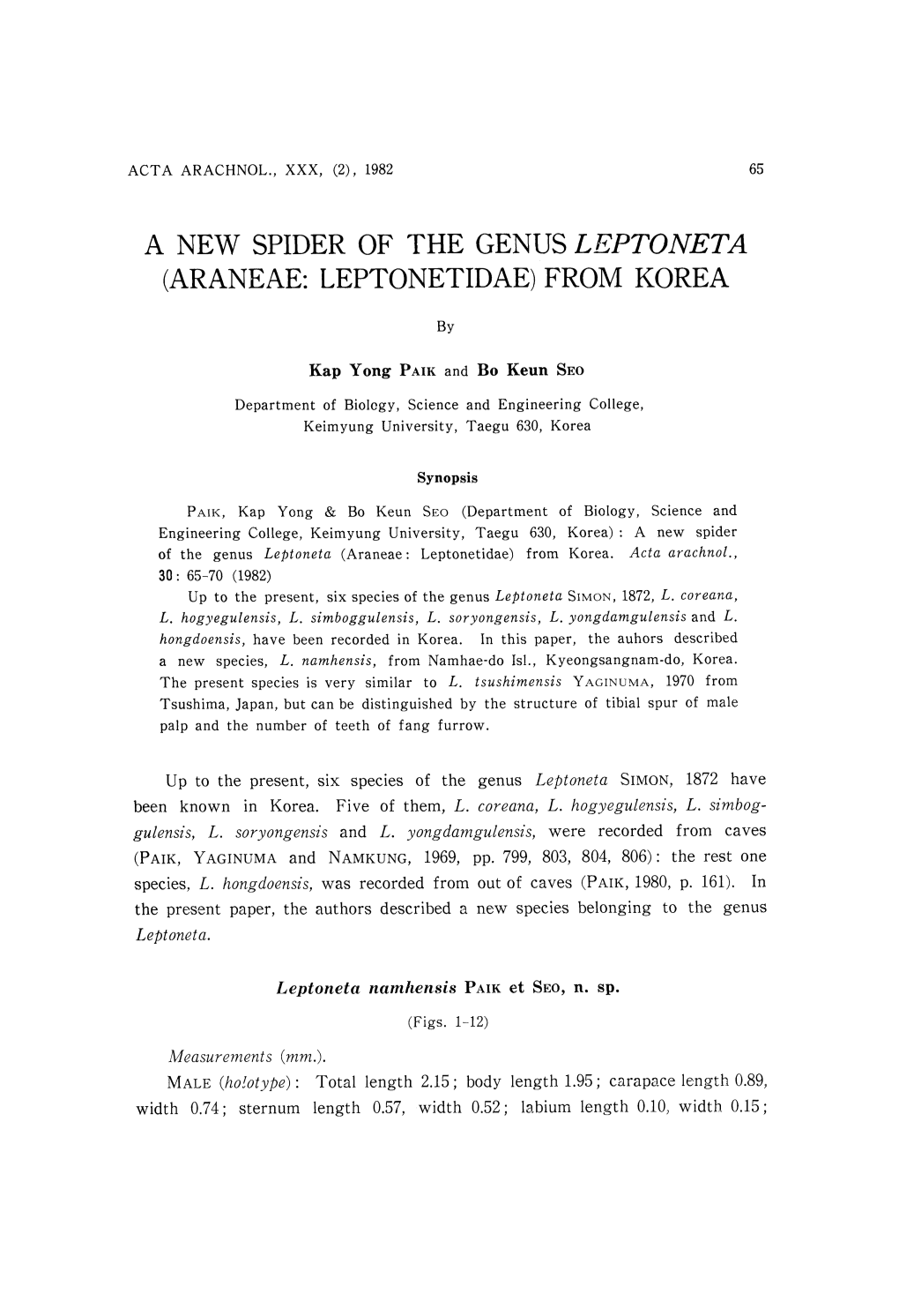 Araneae: Leptonetidae) from Korea