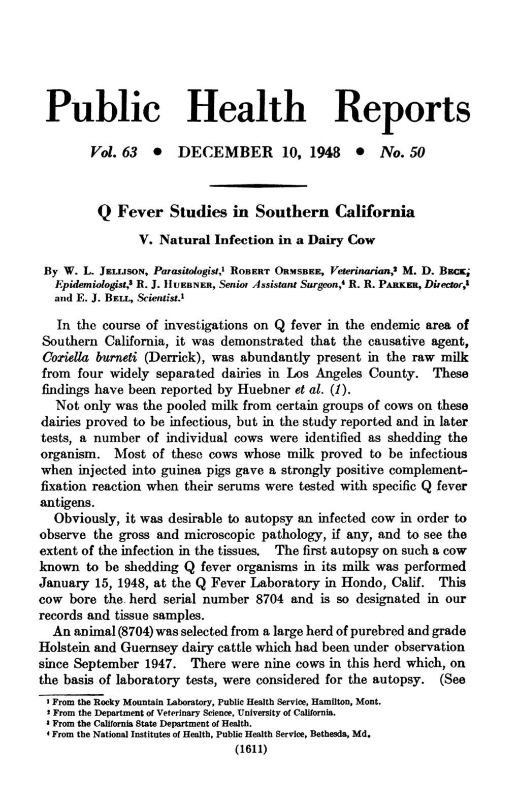 Q Fever Studies in Southern California V