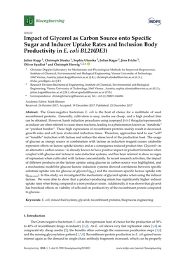 Impact of Glycerol As Carbon Source Onto Specific Sugar and Inducer