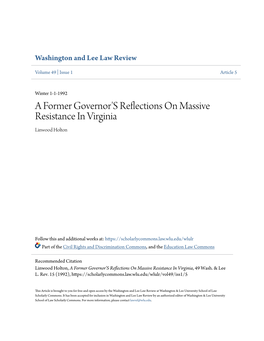 A Former Governor's Reflections on Massive Resistance in Virginia Linwood Holton