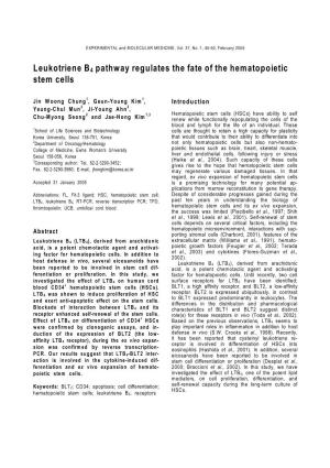 Leukotriene B4 Pathway Regulates the Fate of the Hematopoietic Stem Cells