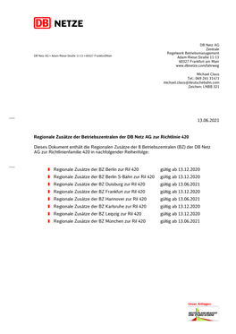 13.06.2021 Regionale Zusätze Der Betriebszentralen Der DB Netz AG