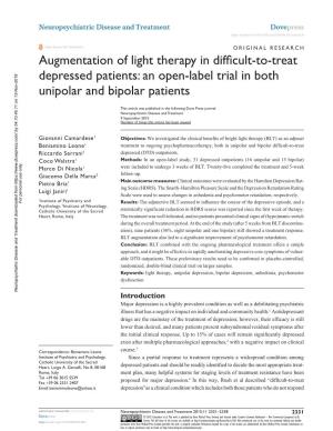 Augmentation of Light Therapy in Difficult-To-Treat Depressed Patients: an Open-Label Trial in Both Unipolar and Bipolar Patients
