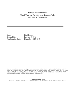 Safety Assessment of Alkyl Taurate Amides and Taurate Salts As Used in Cosmetics