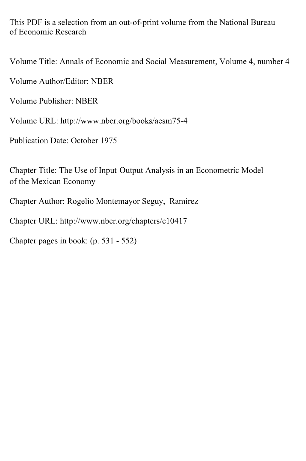 The Use of Input-Output Analysis in an Econometric Model of the Mexican Economy