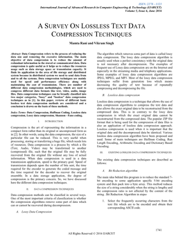 A Survey on Lossless Text Data Compression Techniques