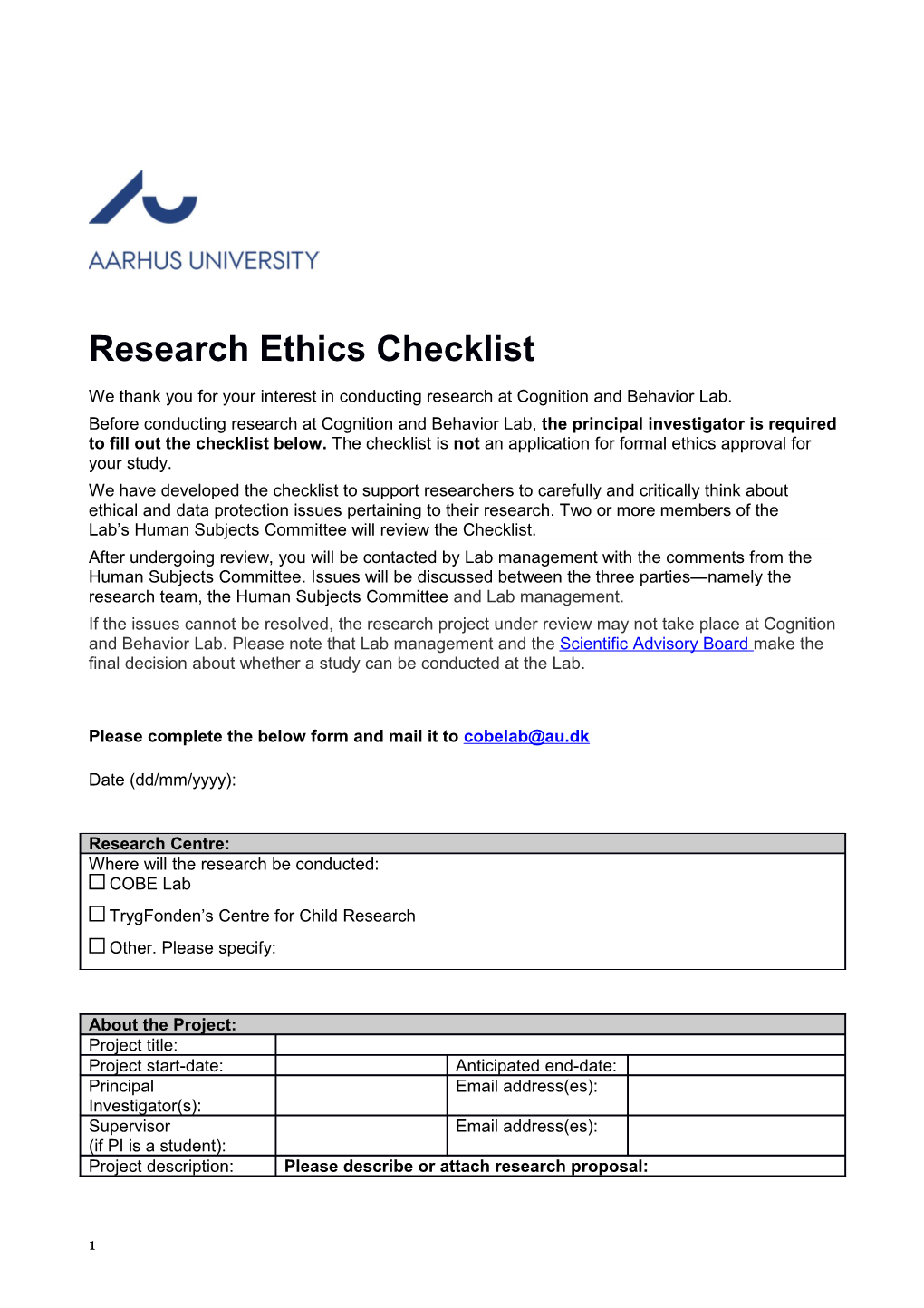 Research Ethics Checklist