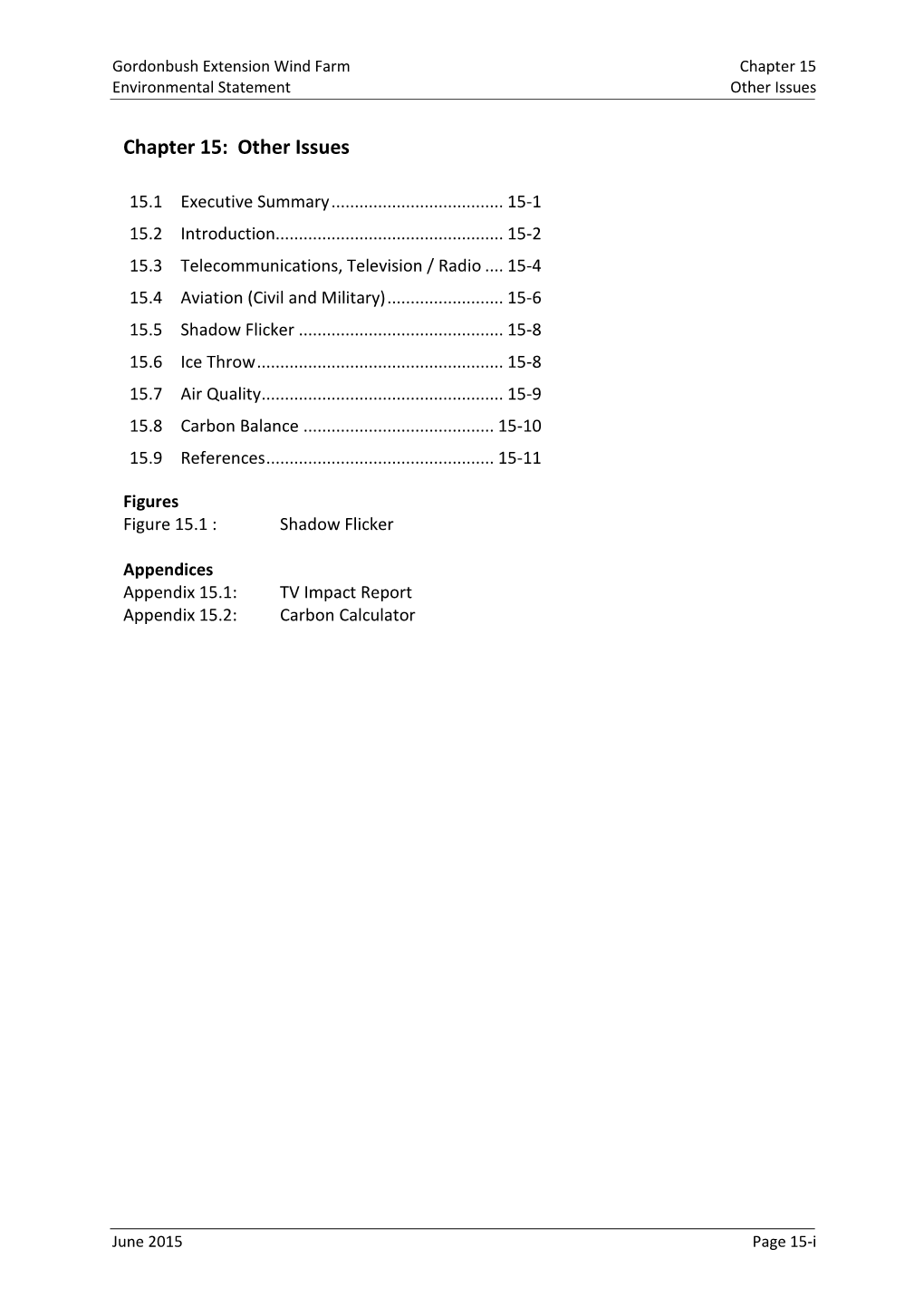 Chapter 15 Environmental Statement Other Issues