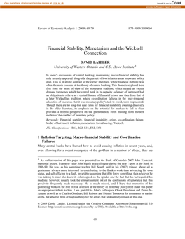 Financial Stability, Monetarism and the Wicksell Connection