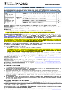 CAMPAMENTO URBANO VERANO 2021 Se Realizarán Actividades De Ocio Lúdico-Educativas, Incluyendo Los Servicios De Desayuno Y Comida
