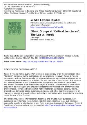 Middle Eastern Studies Ethnic Groups at 'Critical Junctures': the Laz Vs