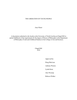 THE LIBERATION of YOUNG PEOPLE Amy Glaser a Dissertation