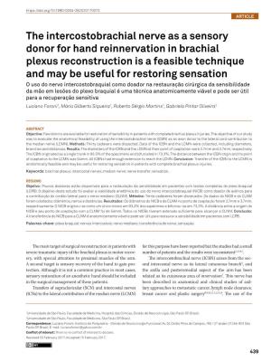 The Intercostobrachial Nerve As a Sensory Donor for Hand Reinnervation in Brachial Plexus Reconstruction Is a Feasible Technique