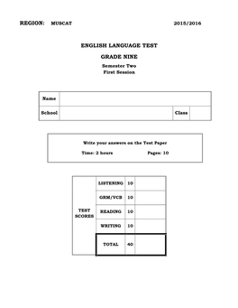 Region: Muscat English Language Test Grade Nine