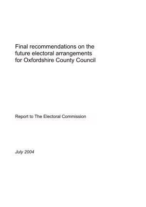 Final Recommendations on the Future Electoral Arrangements for Oxfordshire County Council