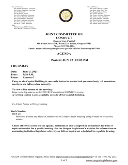 JOINT COMMITTEE on CONDUCT AGENDA Posted: JUN 02 05:03 PM