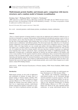 Multi-Domain Protein Families and Domain Pairs: Comparison with Known Structures and a Random Model of Domain Recombination