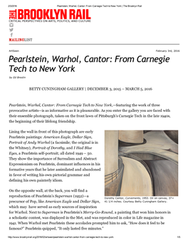 Pearlstein, Warhol, Cantor: from Carnegie Tech to New York | the Brooklyn Rail