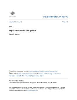 Legal Implications of Cryonics
