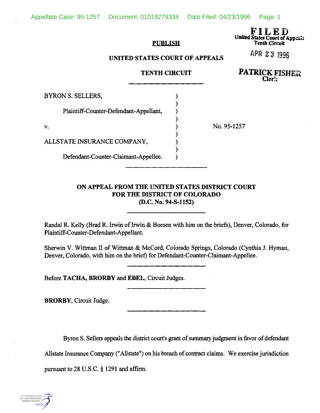 FILED Umted States Court of App~~ PUBLISH Tenth Circuit