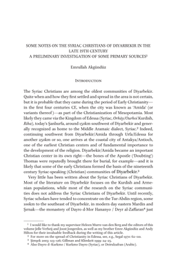 Of Diyarbekir.3 Very Little Has Been Written About the Syriac Christians of Diyarbekir