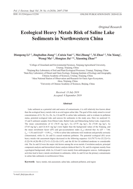 Ecological Heavy Metals Risk of Saline Lake Sediments in Northwestern China