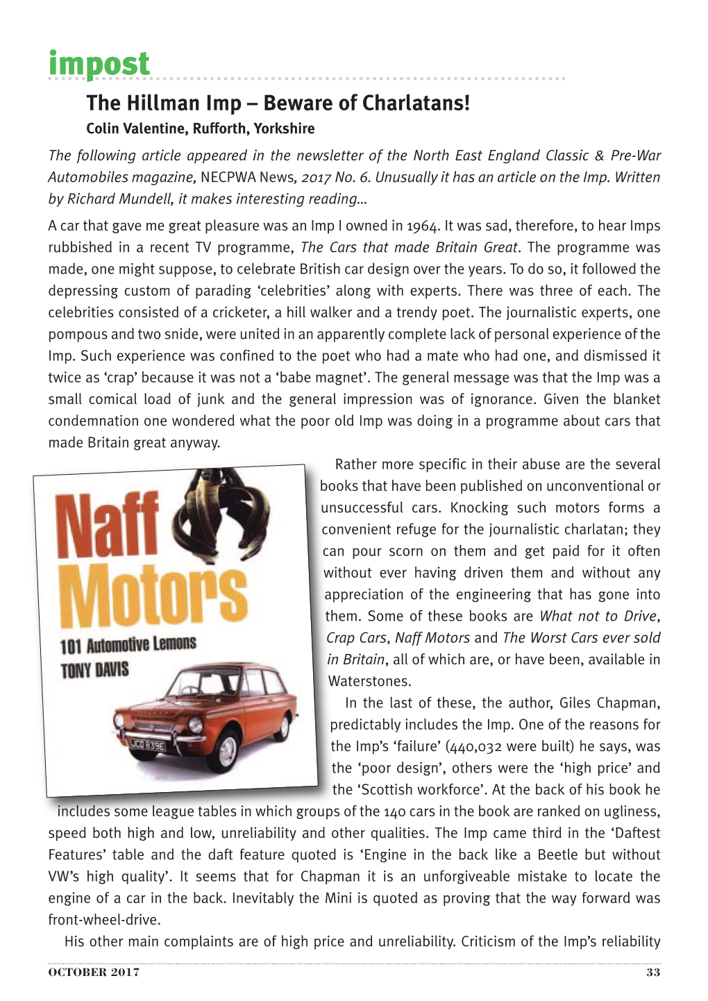 Impost the Hillman Imp – Beware of Charlatans! Colin Valentine, Rufforth, Yorkshire