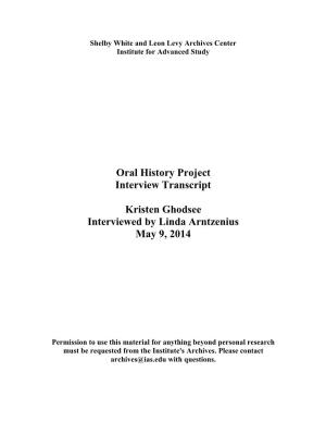 Oral History Project Interview Transcript Kristen Ghodsee