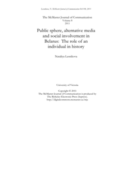 Public Sphere, Alternative Media and Social Involvement in Belarus: the Role of an Individual in History