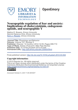 Implications of Cholecystokinin, Endogenous Opioids, and Neuropeptide Y Mallory E