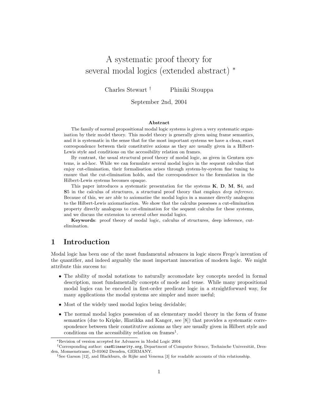 A Systematic Proof Theory for Several Modal Logics (Extended Abstract) ∗