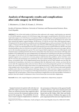 Analysis of Therapeutic Results and Complications After Colic Surgery in 434 Horses