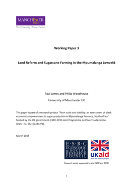 Working Paper 3 Land Reform and Sugarcane Farming in The