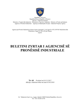 Buletini Zyrtar Nr. 64 I Agjencisë Së Pronësisë Industriale