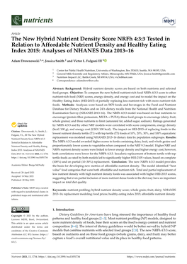 The New Hybrid Nutrient Density Score Nrfh 4:3:3 Tested in Relation to Affordable Nutrient Density and Healthy Eating Index 2015: Analyses of NHANES Data 2013–16