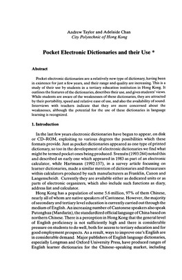 Pocket Electronic Dictionaries and Their Use *