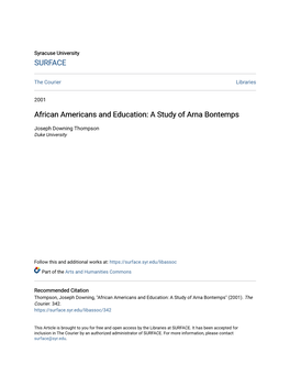 African Americans and Education: a Study of Arna Bontemps